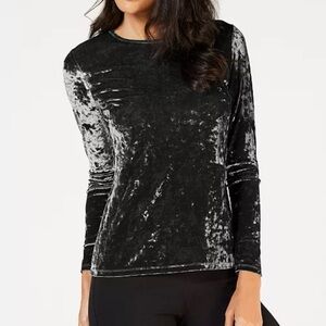 Michael Kors Luxe Black Velvet Long Sleeve Blouse